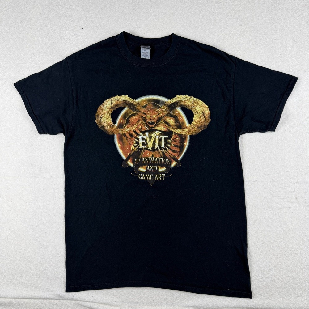 Gildan EVIT 3D Animation and Game Art Demon Graphic T-Shirt Mens Medium Black